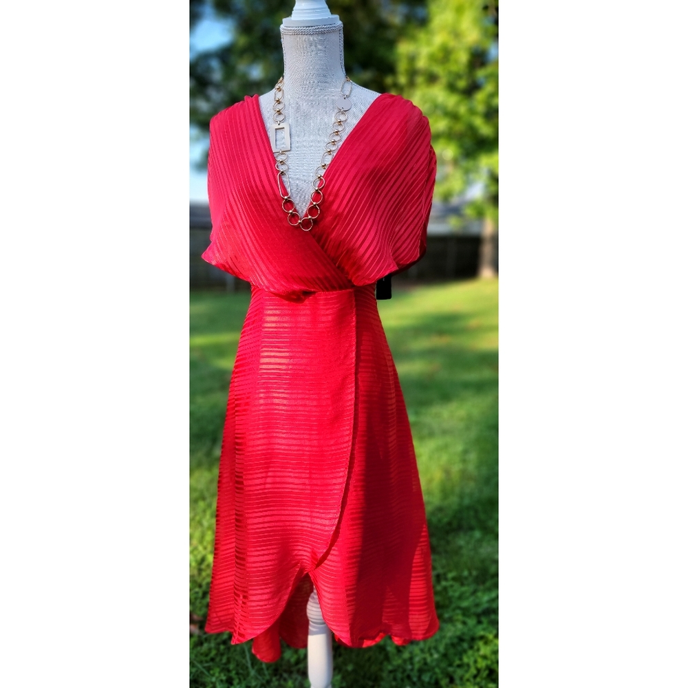 Lulu's Lenita Red Striped Satin High/Low Midi Dress